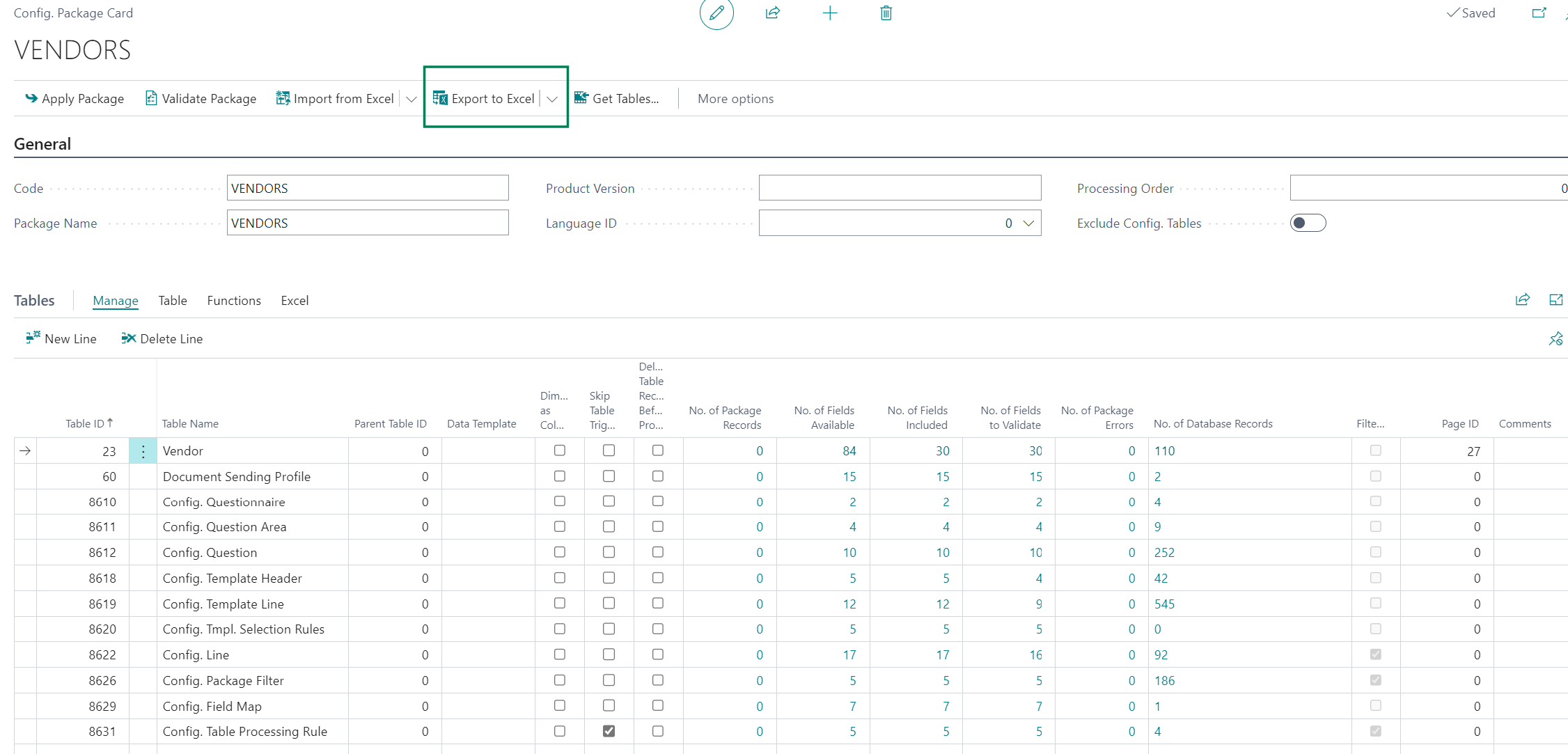 Export to Excel button