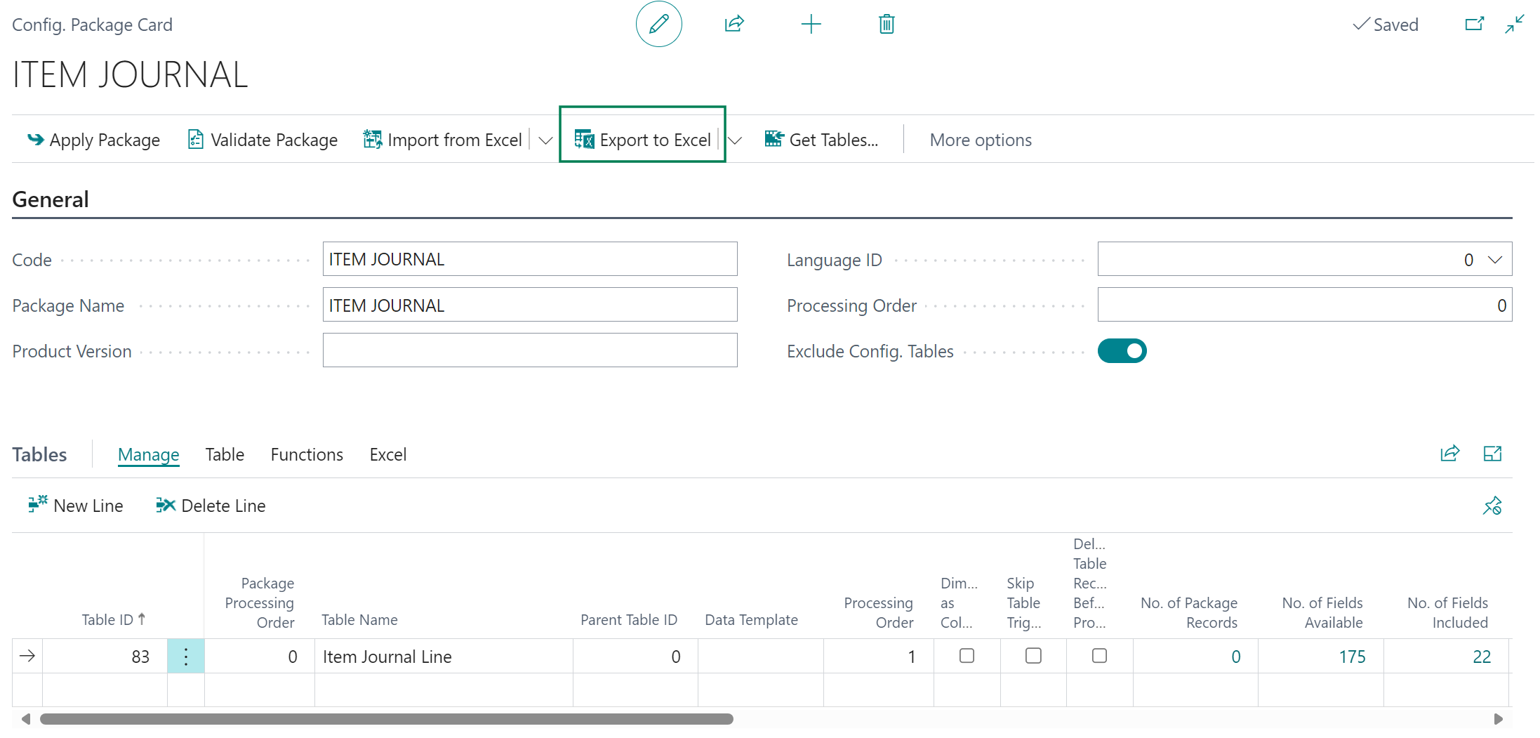 Export to Excel button