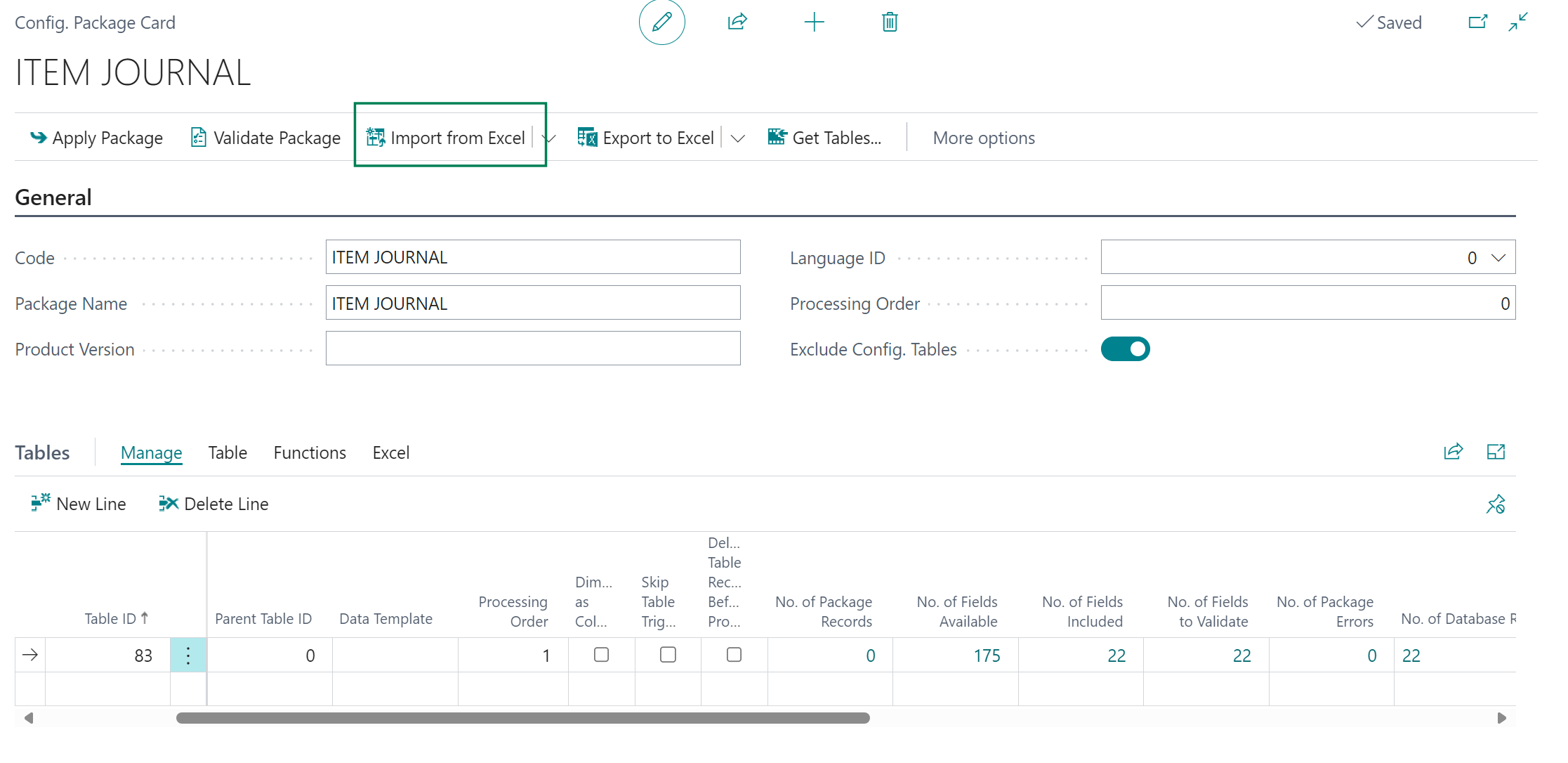 Import from Excel button