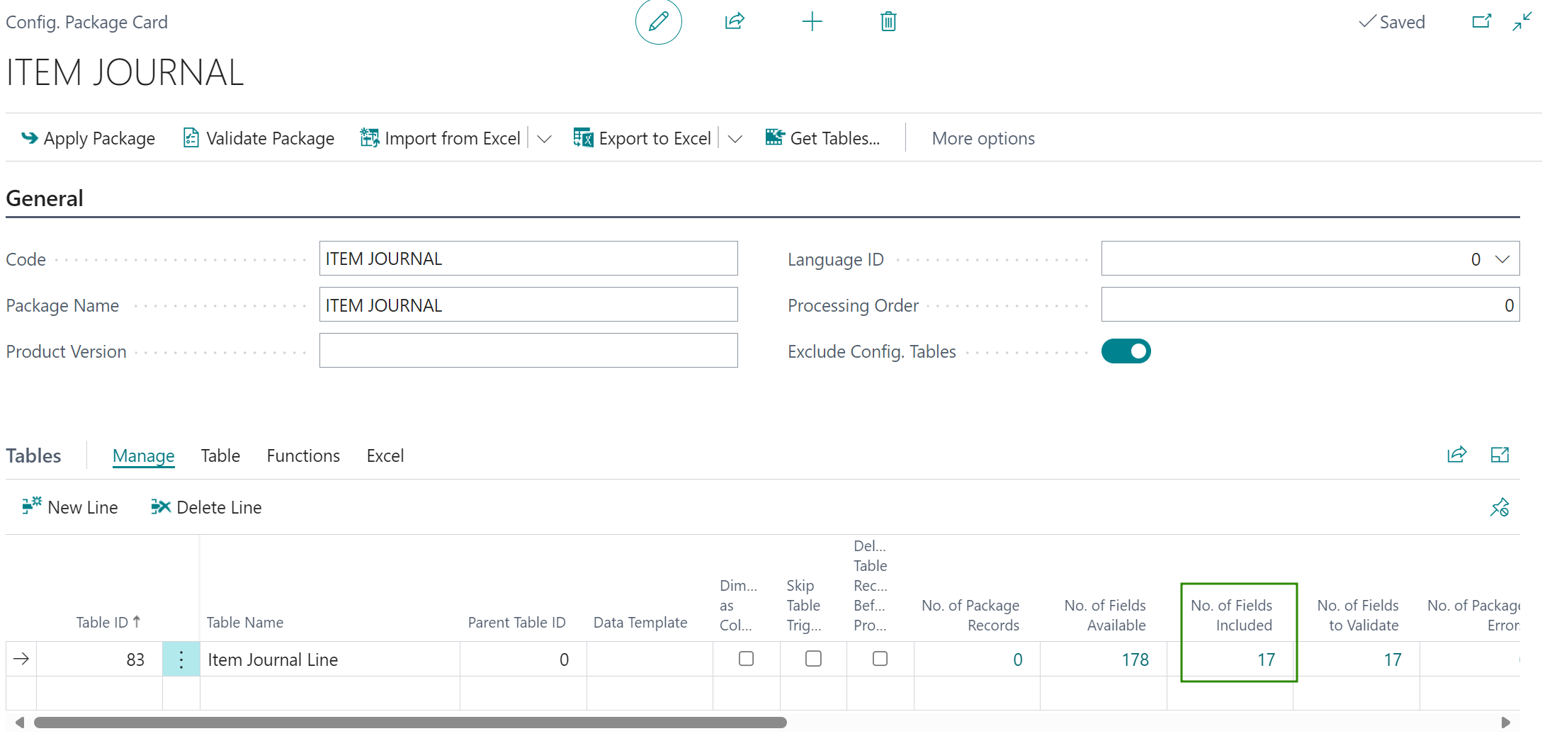 Item Journal - included fields