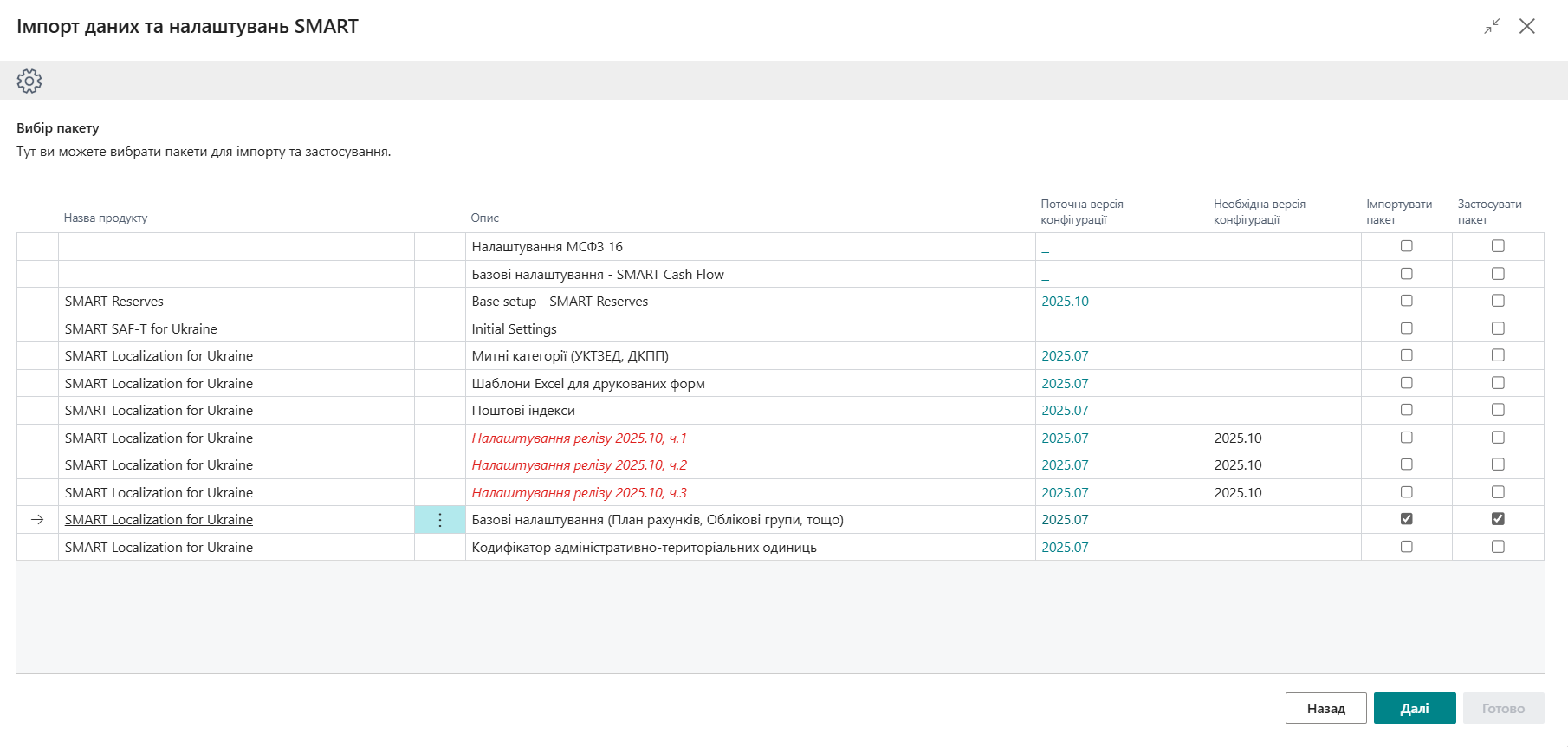 SMART import data and settings